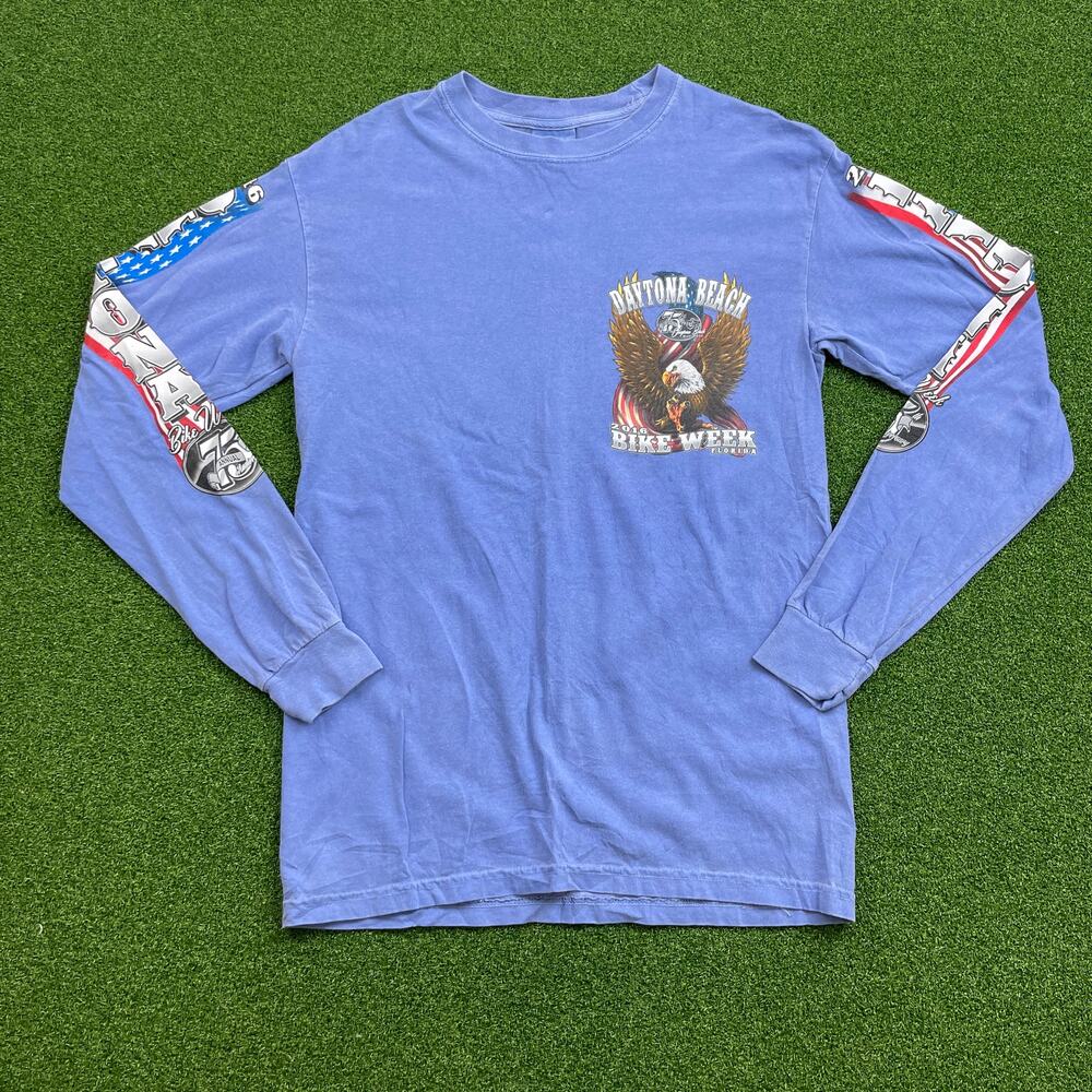 Y2K Comfort Colors Blue Daytona Beach Bike Week Long Sleeve T-Shirt Sz S